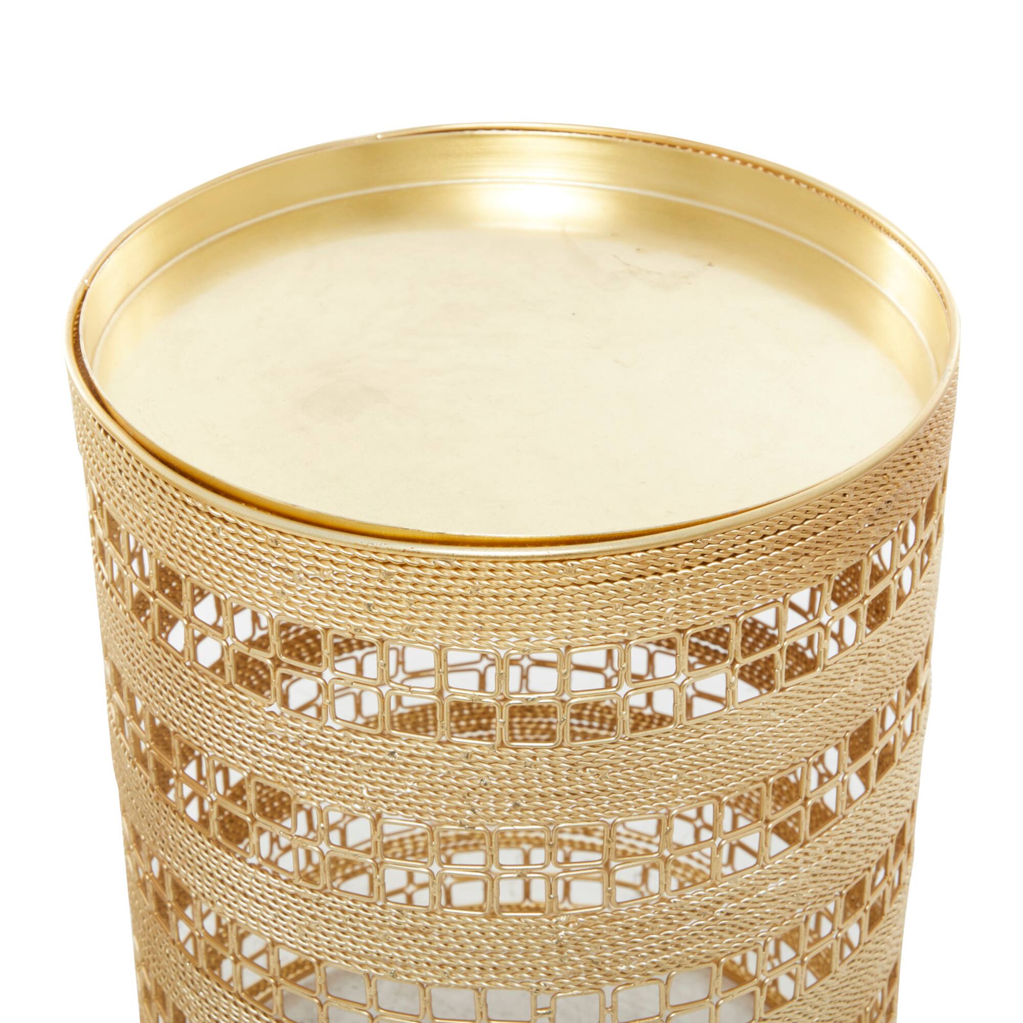 Set of 2" Gold Metal Transitional Accent Table, 18" x 14" x 14"